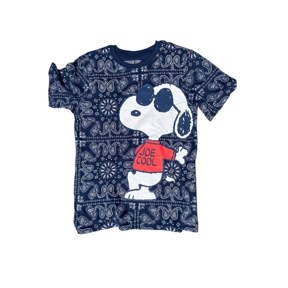 Peanuts Boys Navy Blue Bandana Style Snoopy Joe Cool T-Shirt, SZ 14/16 K44 * - Picture 4 of 4